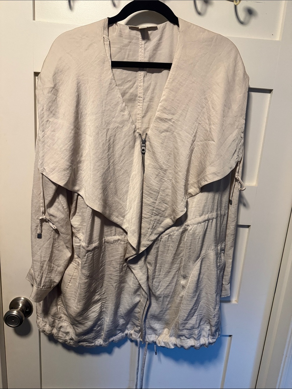 Sejour Lightweight Draped Open-Front Jacket in Soft Beige